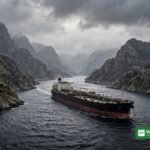 Oil tanker in the Strait of Hormuz after a tanker mine strike