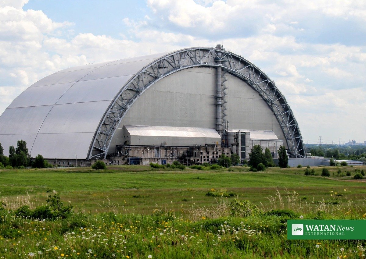 New Safe Confinement arch over the Chernobyl nuclear power plant in Ukraine, subject of the Chernobyl repair funding drive