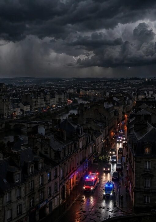 Night skyline of a Ukrainian city darkened by the Russian drone strikes Ukraine blackout in Volyn.