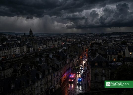 Night skyline of a Ukrainian city darkened by the Russian drone strikes Ukraine blackout in Volyn.