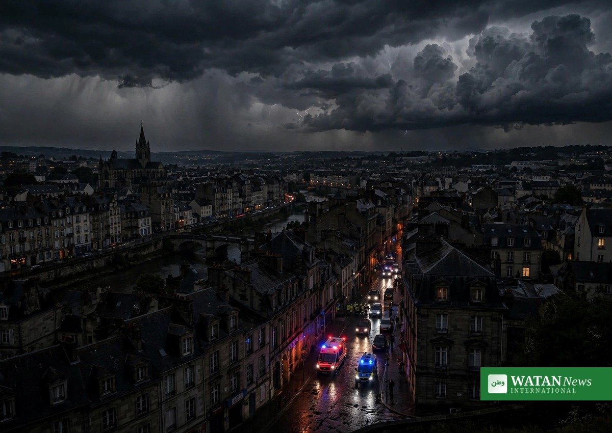 Night skyline of a Ukrainian city darkened by the Russian drone strikes Ukraine blackout in Volyn.