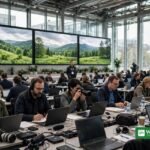 Journalists working in a climate conference media centre ahead of COP31 in Antalya