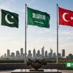Flags of Pakistan, Saudi Arabia and Türkiye — the Makkah Defence Alliance members