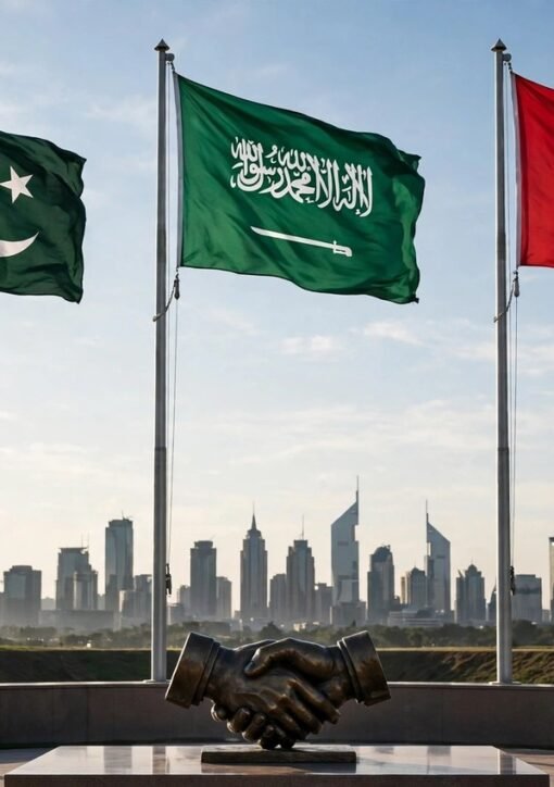 Flags of Pakistan, Saudi Arabia and Türkiye — the Makkah Defence Alliance members