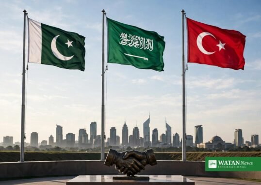 Flags of Pakistan, Saudi Arabia and Türkiye — the Makkah Defence Alliance members