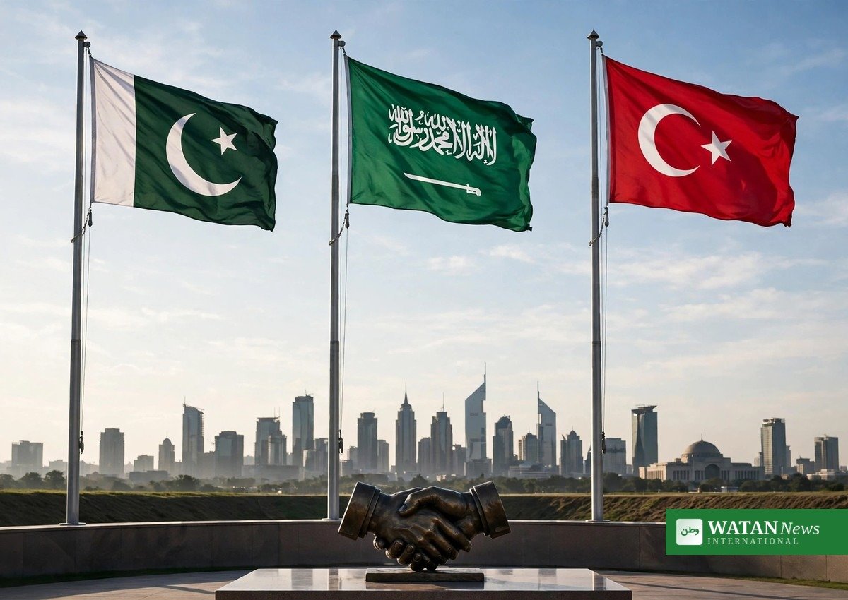 Flags of Pakistan, Saudi Arabia and Türkiye — the Makkah Defence Alliance members