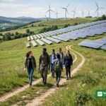 Unge klimaaktivister ved et klimatopmøde med grønne plakater før COP31-ungdomserklæringen