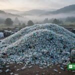 plastic waste climate awareness — mountain of discarded plastic bottles at a recycling collection point