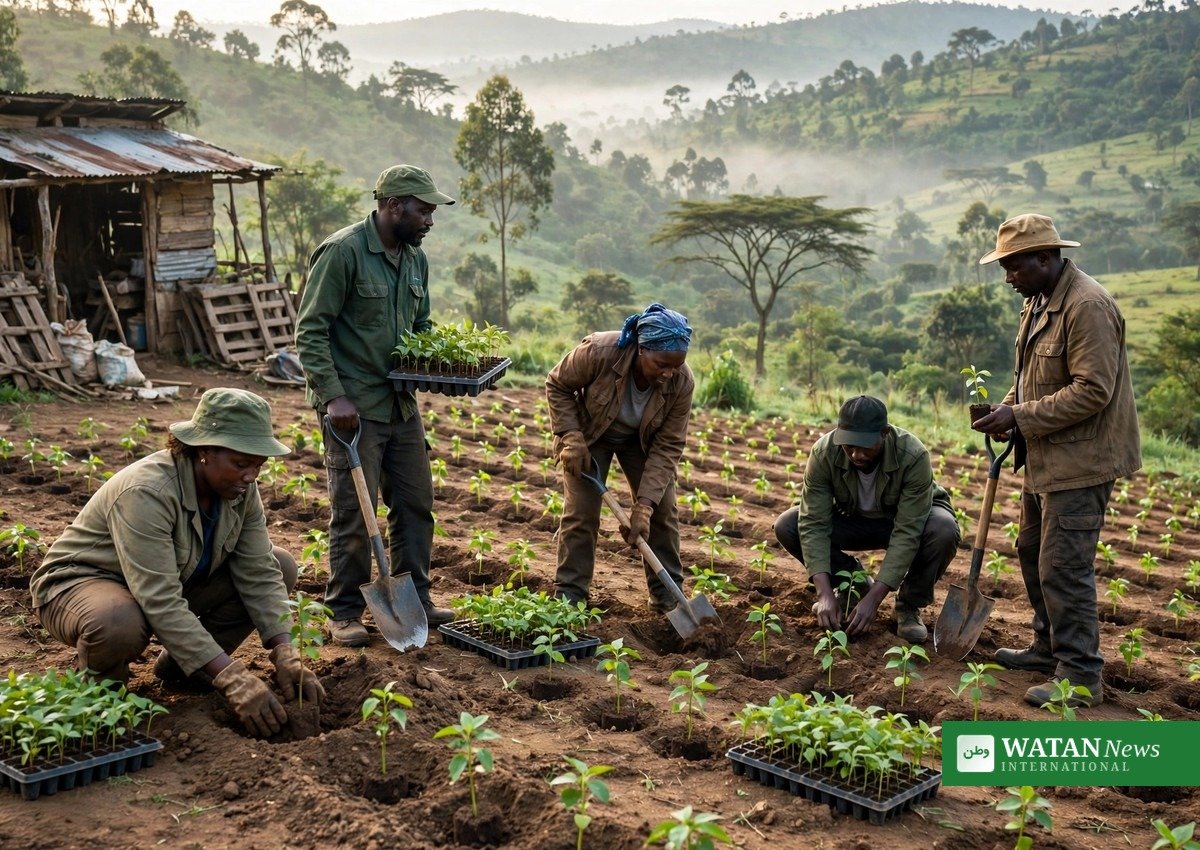 Kiambu tree planting volunteers planting seedlings in Kenya