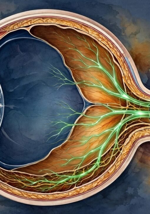 Illustration of the newly discovered POLO eye lymphatic drainage pathway at the back of the eye