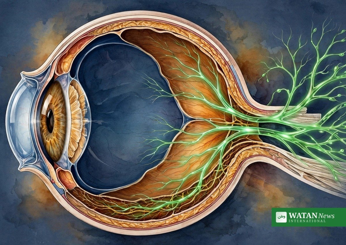 Illustration of the newly discovered POLO eye lymphatic drainage pathway at the back of the eye