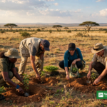 Frivillige planter træstiklinger i Kenya under Green Challenge på Mazingira Day