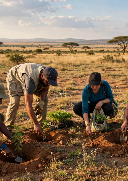 Frivillige planter træstiklinger i Kenya under Green Challenge på Mazingira Day