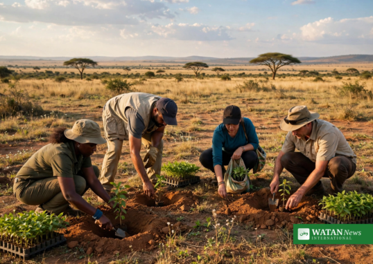 Frivillige planter træstiklinger i Kenya under Green Challenge på Mazingira Day