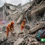 ملبہ ہٹاتے ریسکیو اہلکار — دیر کالونی پشاور اسکول سانحے کا علامتی منظر