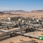 Saudi East-West oil pipeline pumping station in the desert