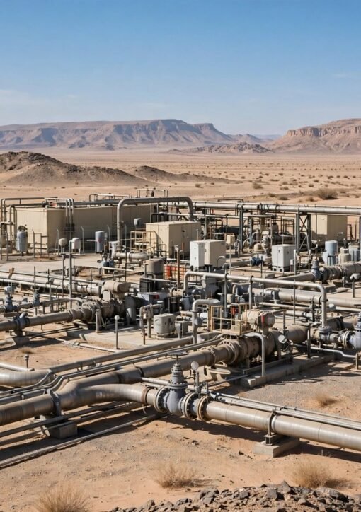 Saudi East-West oil pipeline pumping station in the desert