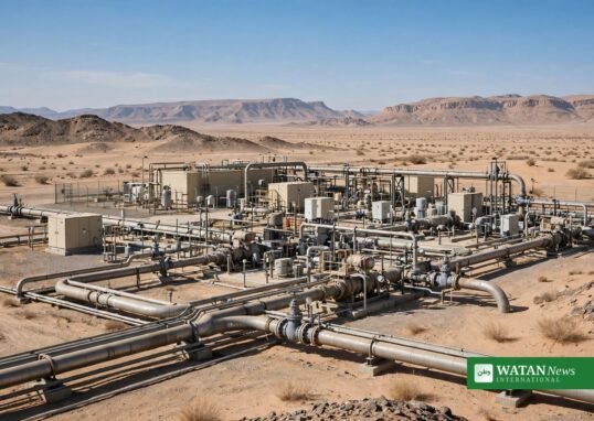 Saudi East-West oil pipeline pumping station in the desert