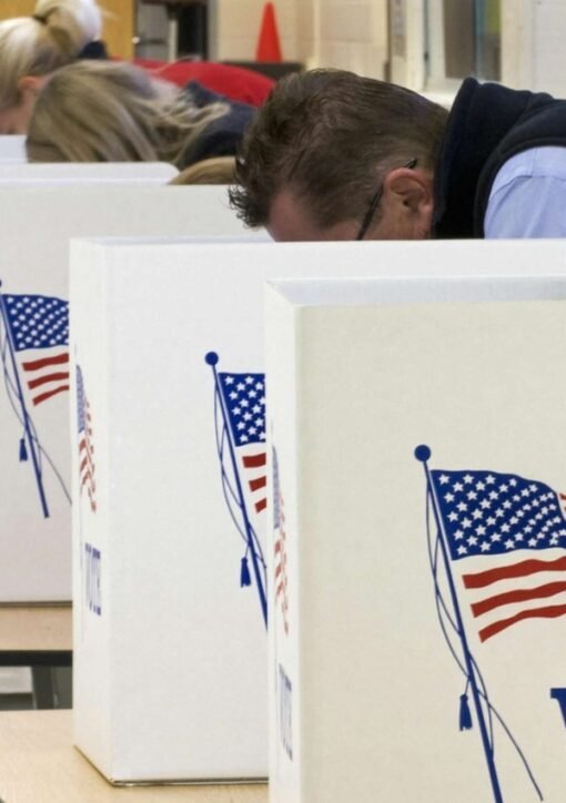 Voters casting ballots at voting booths in the United States