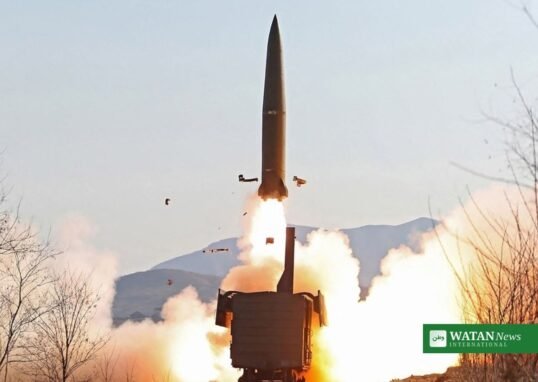 North Korea ballistic missile launching from a mobile launcher