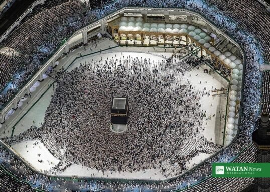Aerial view of the Kaaba at the Grand Mosque in Mecca
