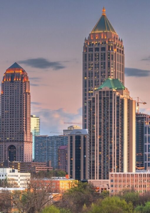 Atlanta skyline at dusk, host city of the G20 foreign ministers meeting