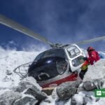 Helicopter in the snow-covered Himalayan mountains