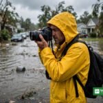 Fotojournalist dokumenterer en oversvømmet gade efter en storm til Grist Distorted-serien