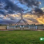 Parliament House in Canberra at dusk — Australian study on public support for climate action