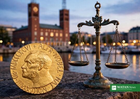 Navi Pillay 2026 Nobel Peace Prize — gold medal and scales of justice with Oslo City Hall