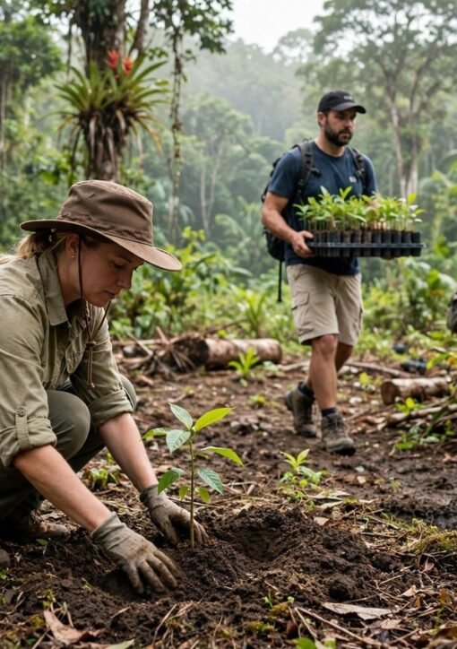 Frivillige planter indfødte træer i Machaca Forest Reserve i Belize