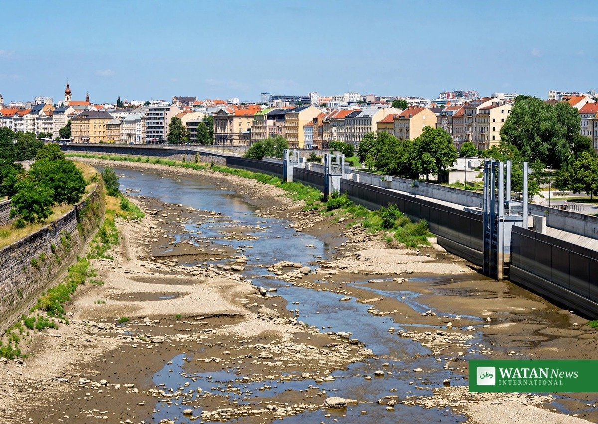 EU Climate Resilience Framework - low river in a European city during summer heat