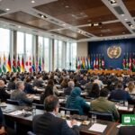 United Nations climate conference delegates discussing climate pledges 2035