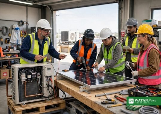Kursister øver grønne energifærdigheder med solpaneler på Greenfield Community College
