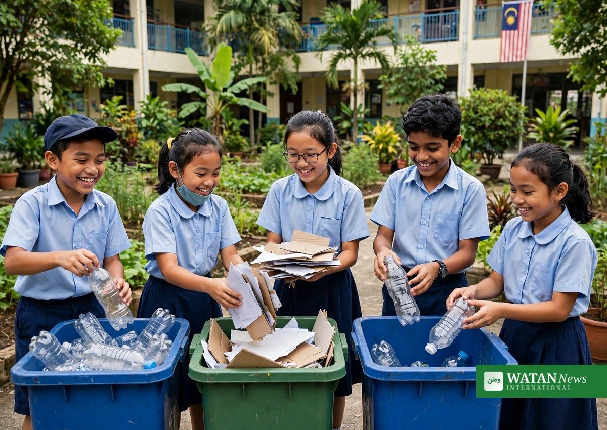 Malaysia zero waste 2035: schoolchildren joining a school recycling competition