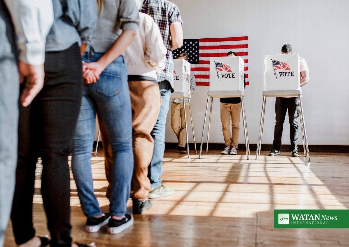 Voters at polling booths in a United States polling station