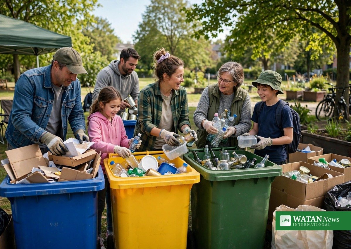 Community volunteers sorting recyclables at a green ambassador recycling drive