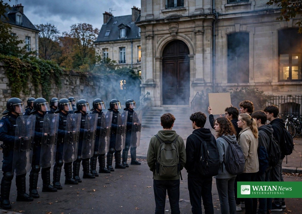 Saint-Denis students protest: riot police face student demonstrators outside Lycée Paul-Éluard