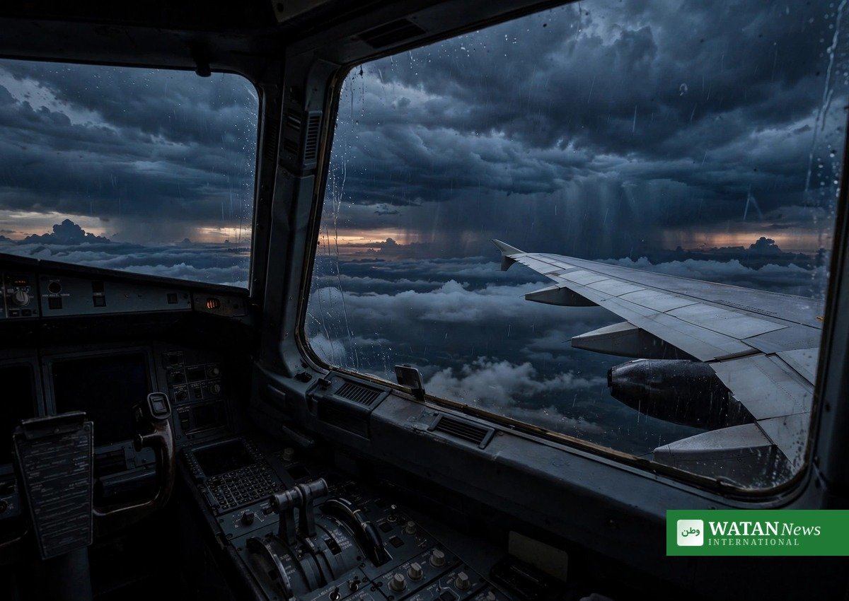 Airliner wing over dark storm clouds from a cockpit window – the flydubai FZ1073 incident behind the Australia false flag conspiracies