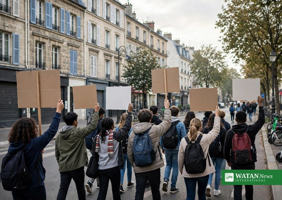 Saint-Denis students protest: pupils march with banners through a Paris suburb