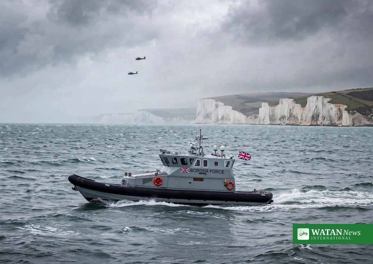 UK Border Force patrol vessel in the Channel during the UK-France migration deal