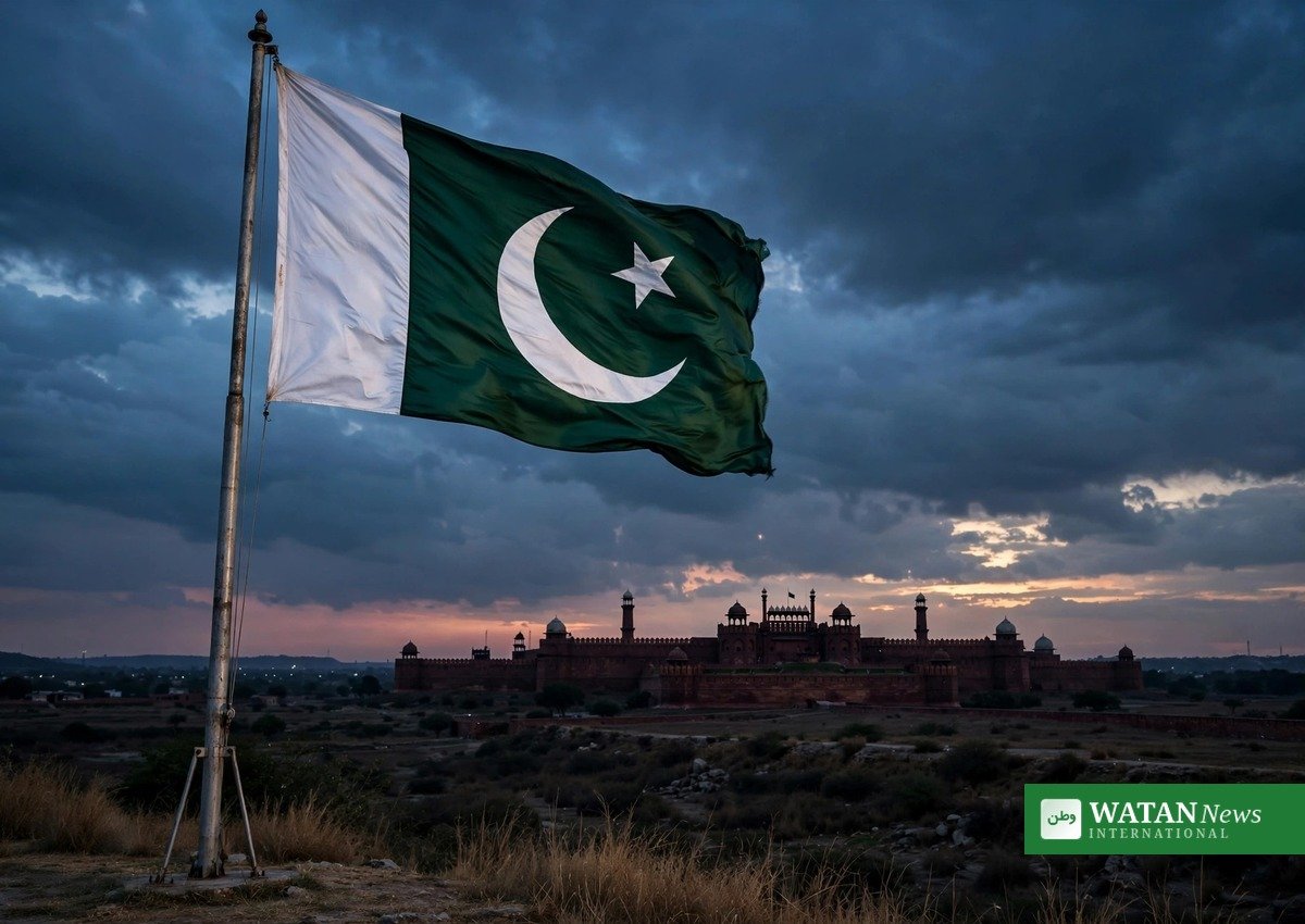 Pakistani flag over Lahore at dusk, symbol of the national unity urged by the Punjab Assembly Speaker