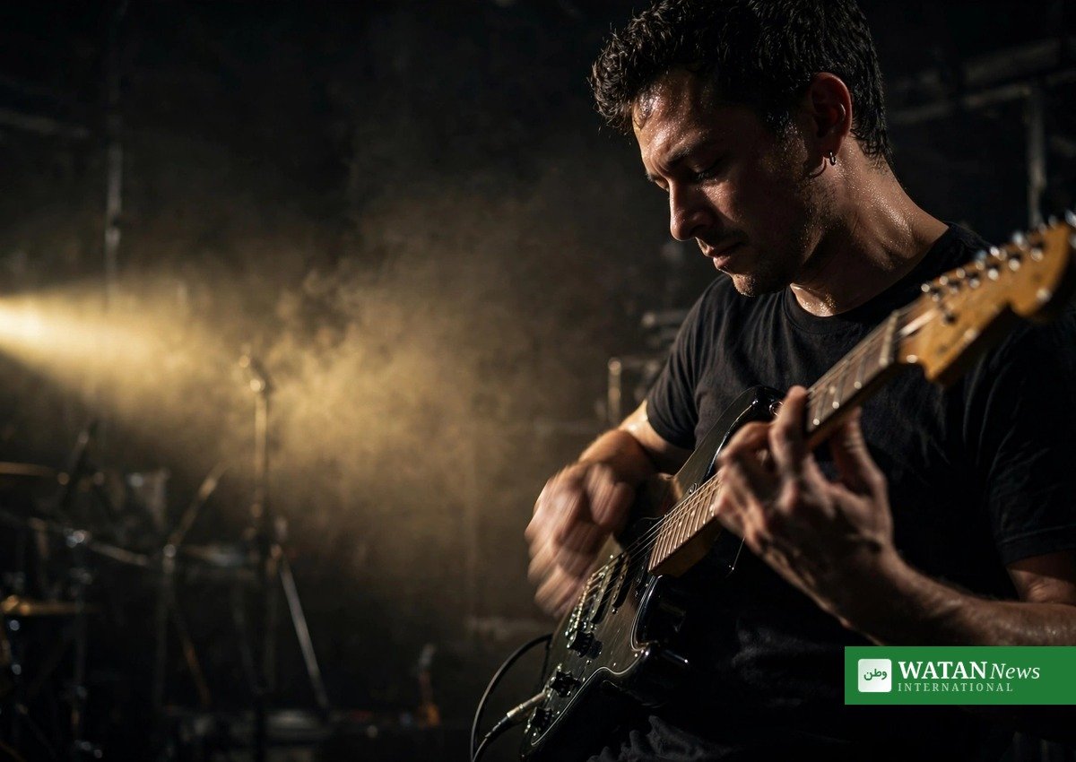 Guitarist performing on a dark stage — Enter Shikari hiatus after the 2027 tour year