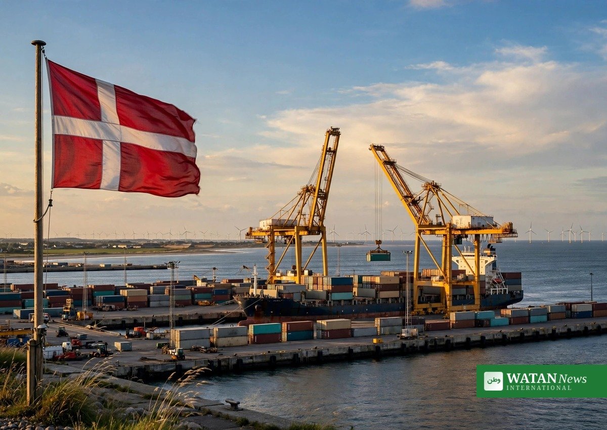 Dansk containerhavn med Dannebrog – Danmark kan blive hårdt ramt af EU Kina handelskonflikt