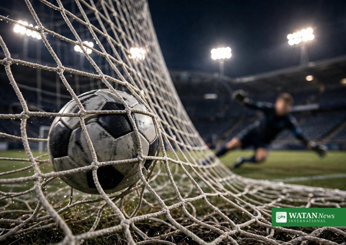 Bolden i netmaskerne i Parken – Danmark Portugal 2-4, hvor Portugal scorede fire gange