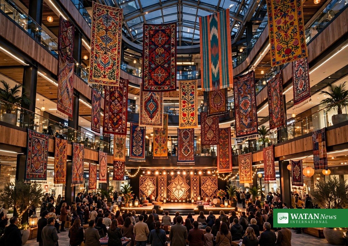 Dushanbe Vibes: Centaurus Mall atrium decorated with Central Asian textiles for the Tajik cultural night