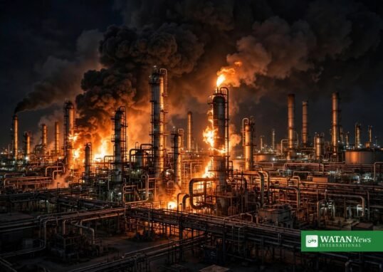 Flames engulf a Russian oil refinery at night — Ukraine Russian refineries strikes