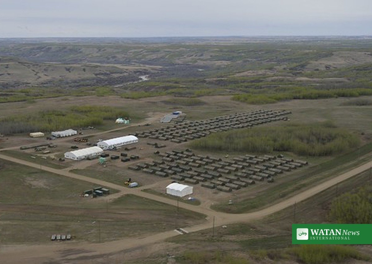 Aerial view of CFB Wainwright training camp in Alberta, Canada