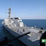 US Navy destroyer enforcing the US blockade of Iran in the Persian Gulf