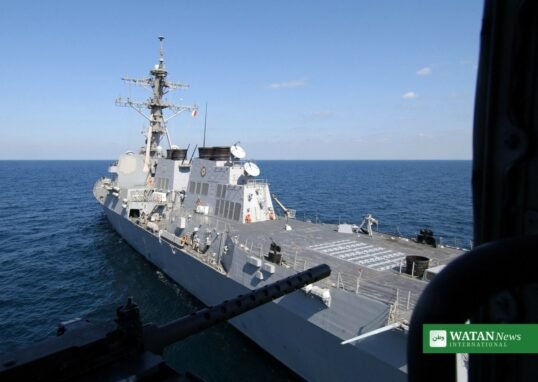 US Navy destroyer enforcing the US blockade of Iran in the Persian Gulf